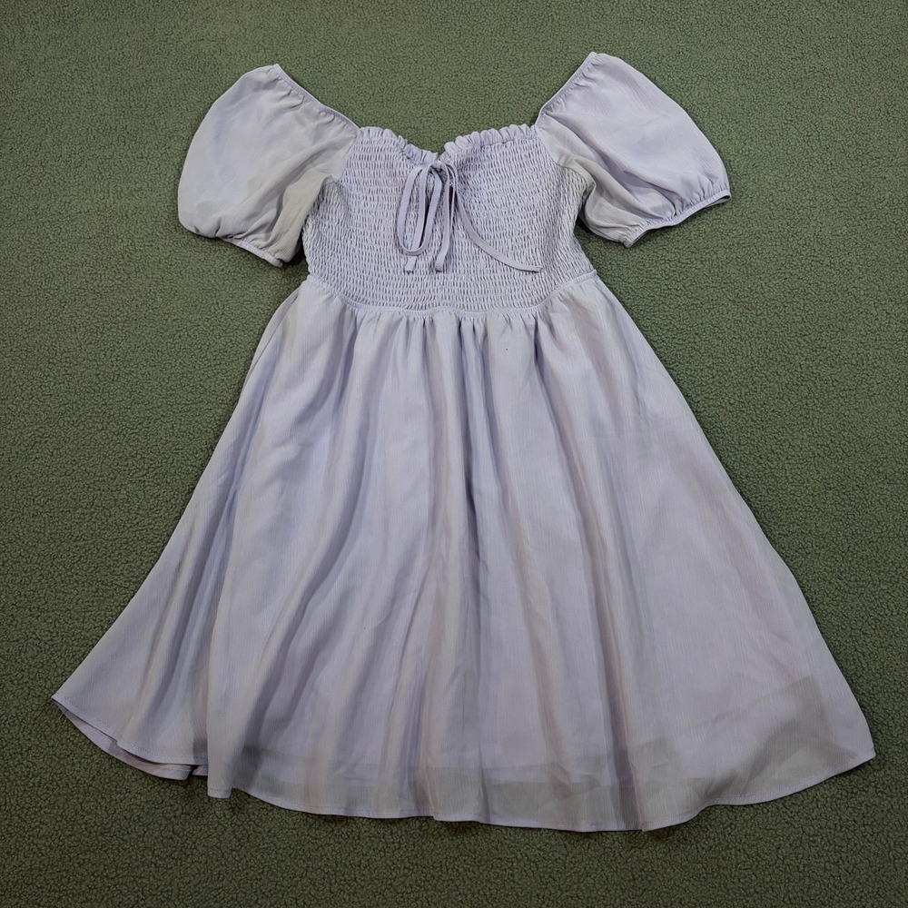 Byinns Dress Womens Large Purple DR222 Smocked Puff Sleeve Cottagecore Mini